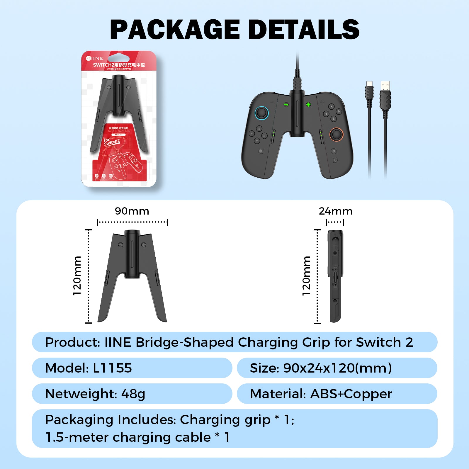 liNE Bridge-Shaped Charging Grip for Switch 2