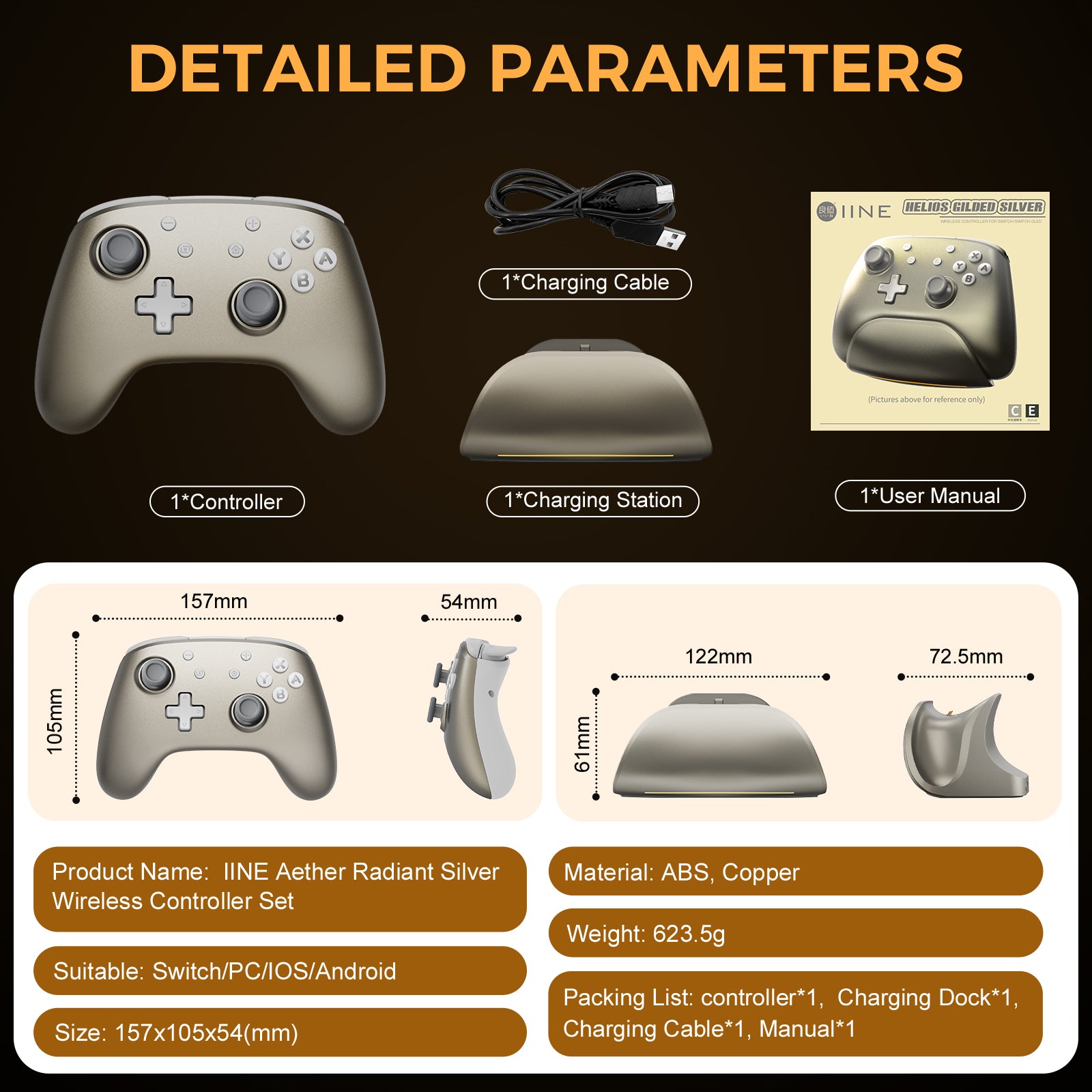 IINE Helios Gilded Silver Wireless Controller with Charging Dock