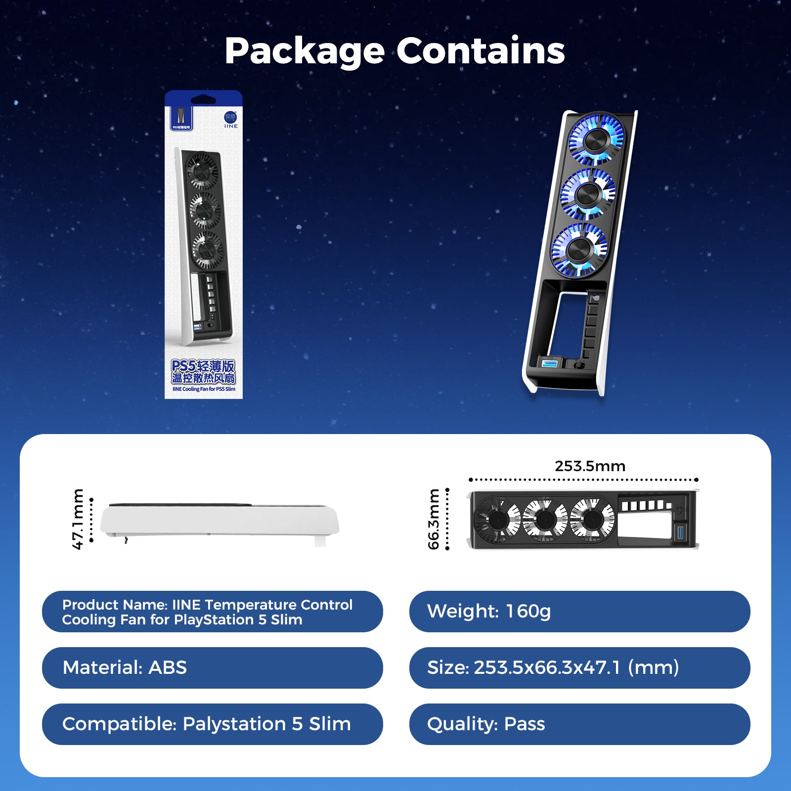 IINE Intelligent Temperature Control Cooling Fan for PlayStation 5 Slim Disc/Digital Edition