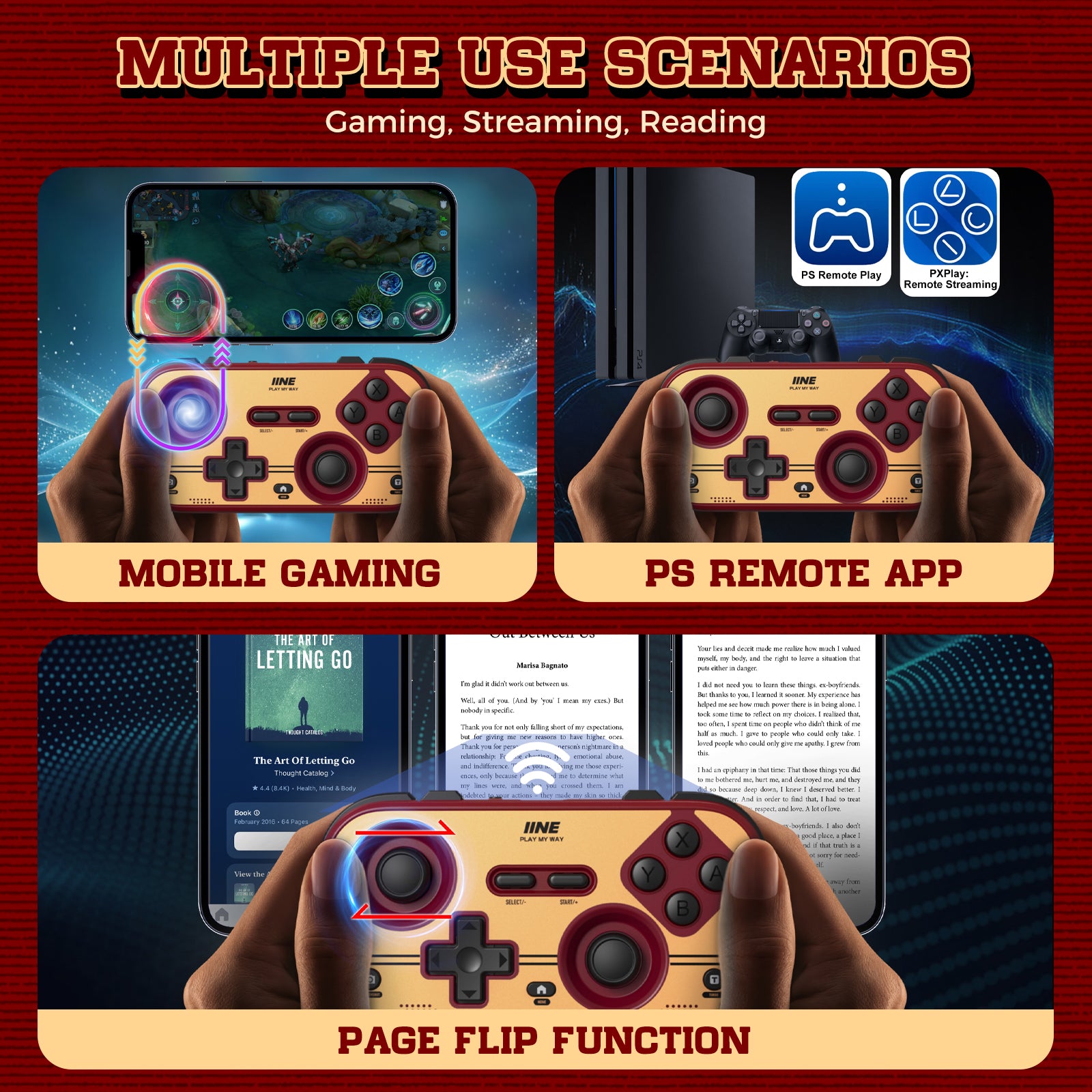 IINE Retro Red Pocket Controller - Hall Effect Joysticks, 1000Hz Polling Rate, 6-Axis Gyro, Portable for Switch/PC/Mobile