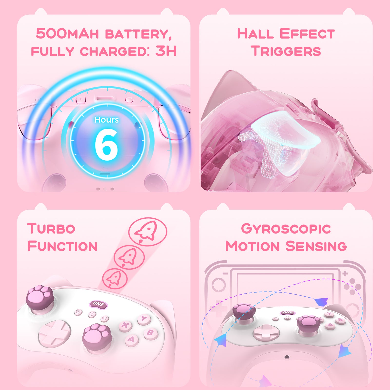 IINE Meow Kitten Controller with Charging Dock | High-Density Hall Effect Joystick | IINE App Support