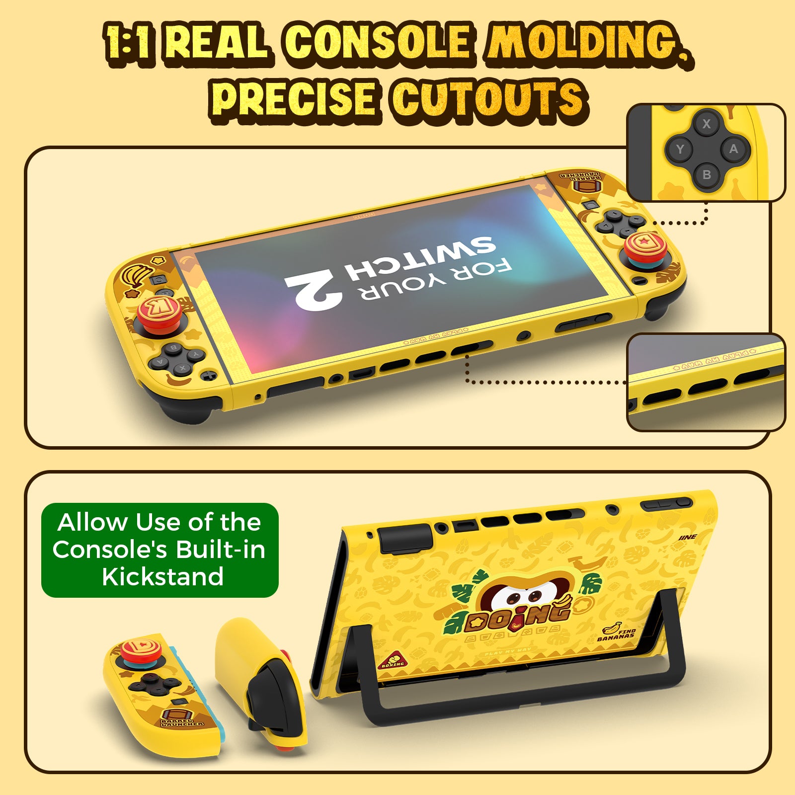 IINE Banana Hero Protective Case & Tempered Glass Film & Storage Bag & Game Card Case for Switch 2