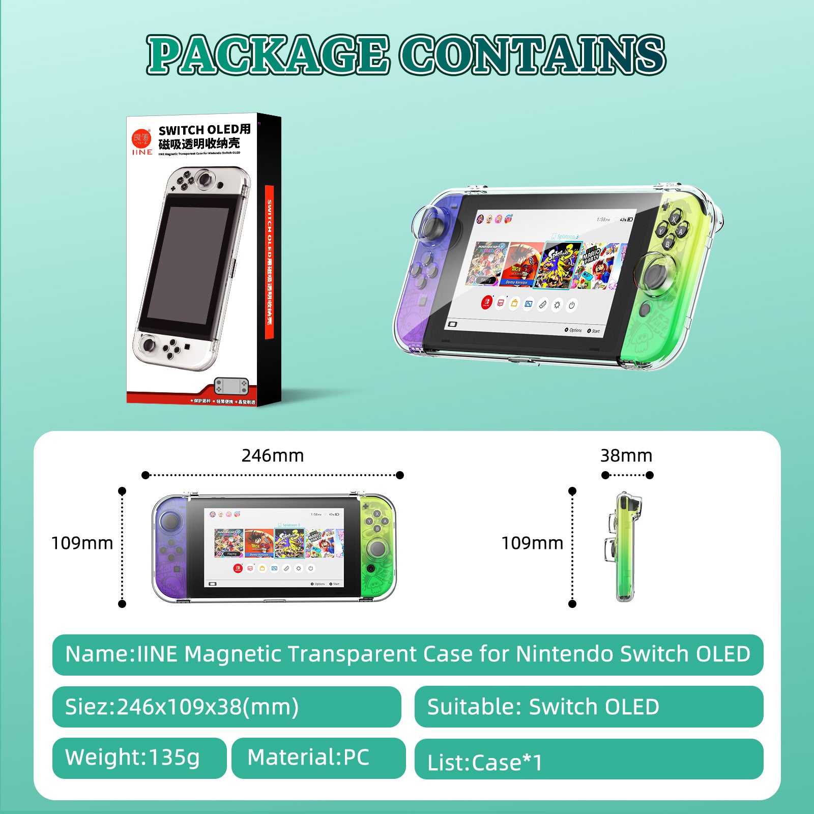 IINE Transparent PC Storage Case for Switch Oled