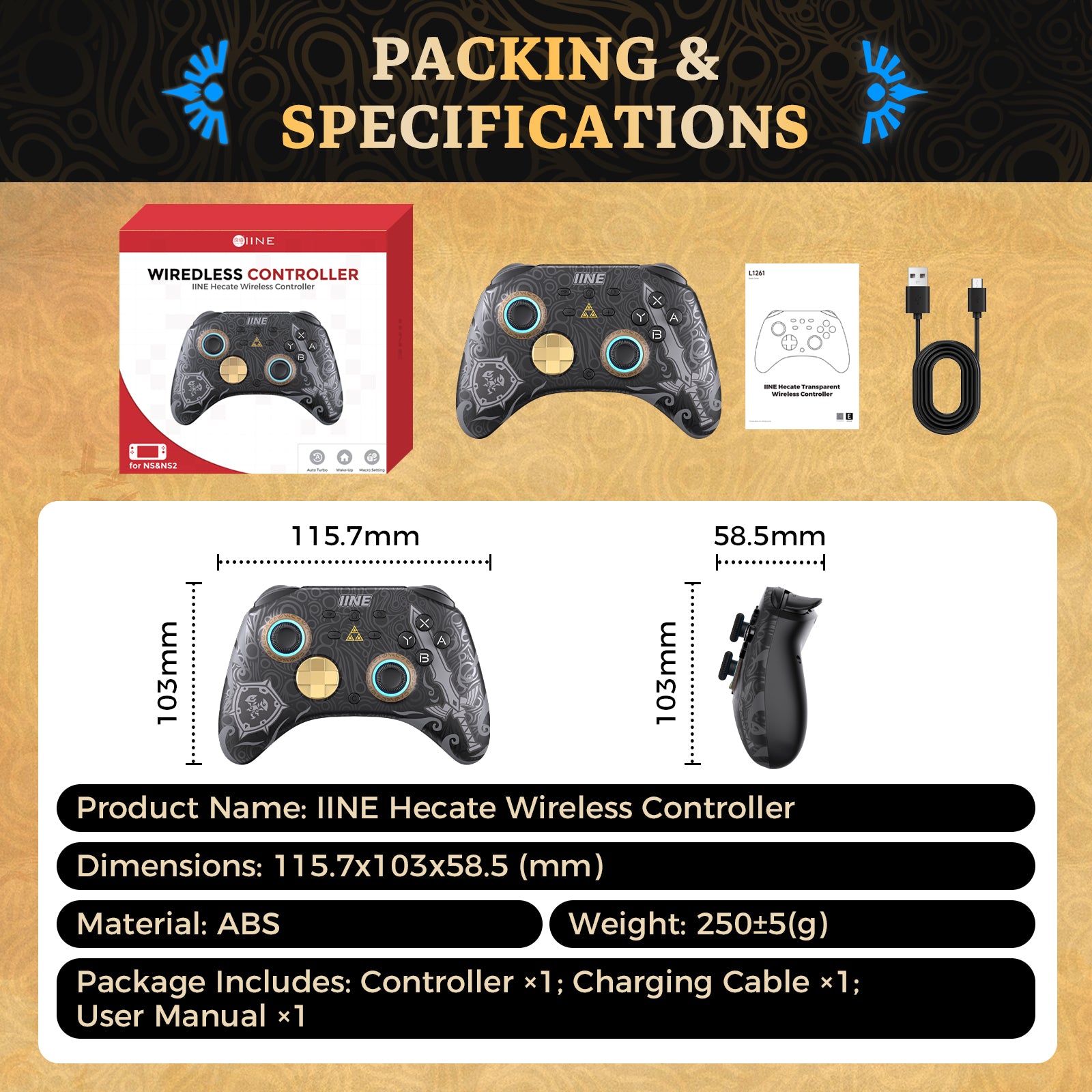 IINE ARES WIRELESS GEN 2 CONTROLLER/Wake-Up for Switch 2/ 6-Axis Motion Control / One-Button RGB Lighting Control/Adjustable Vibration /Macro Buttons/Turbo Function/3.5mm Headphone