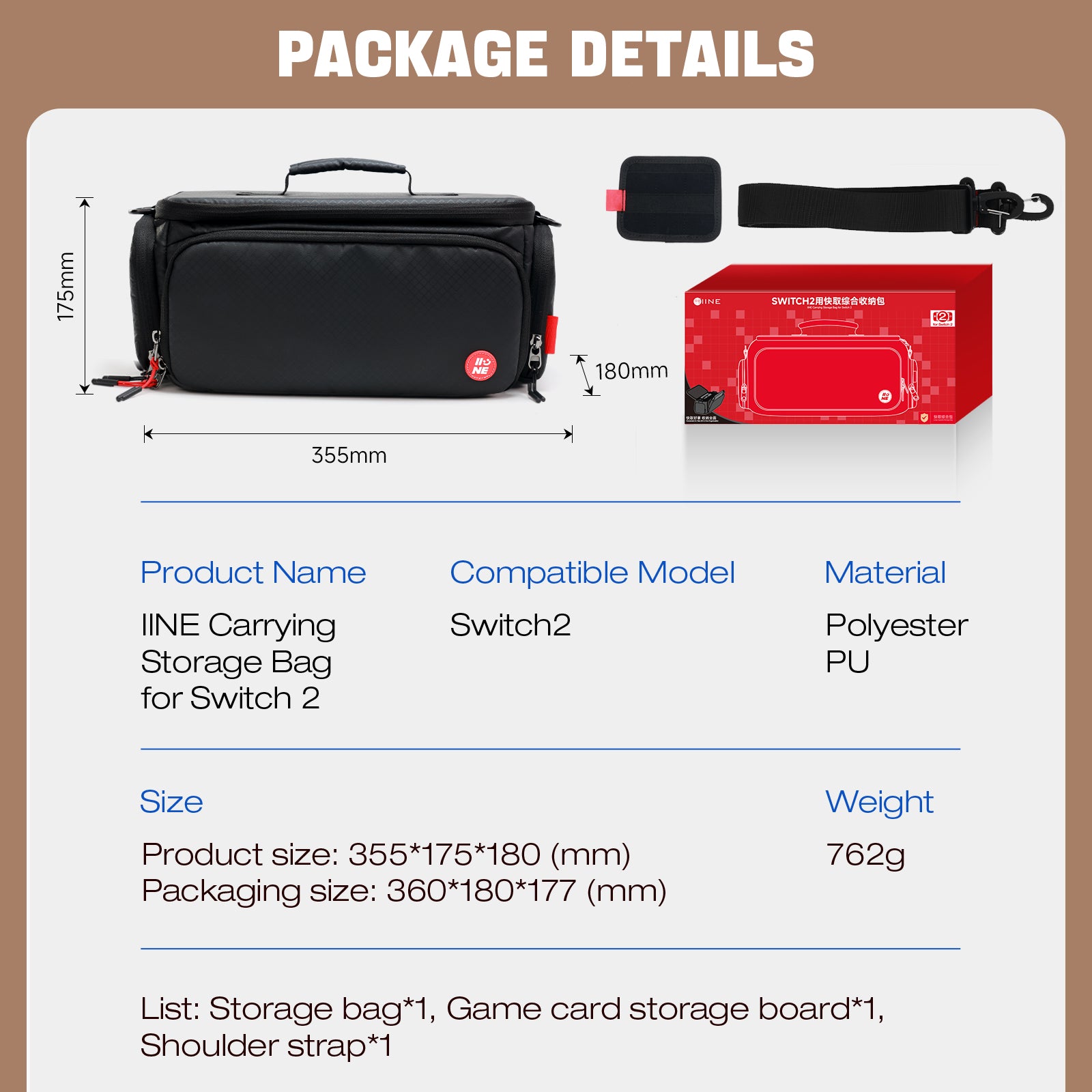 IINE Quick-detach design Crrrying Storage Bag for Switch 2