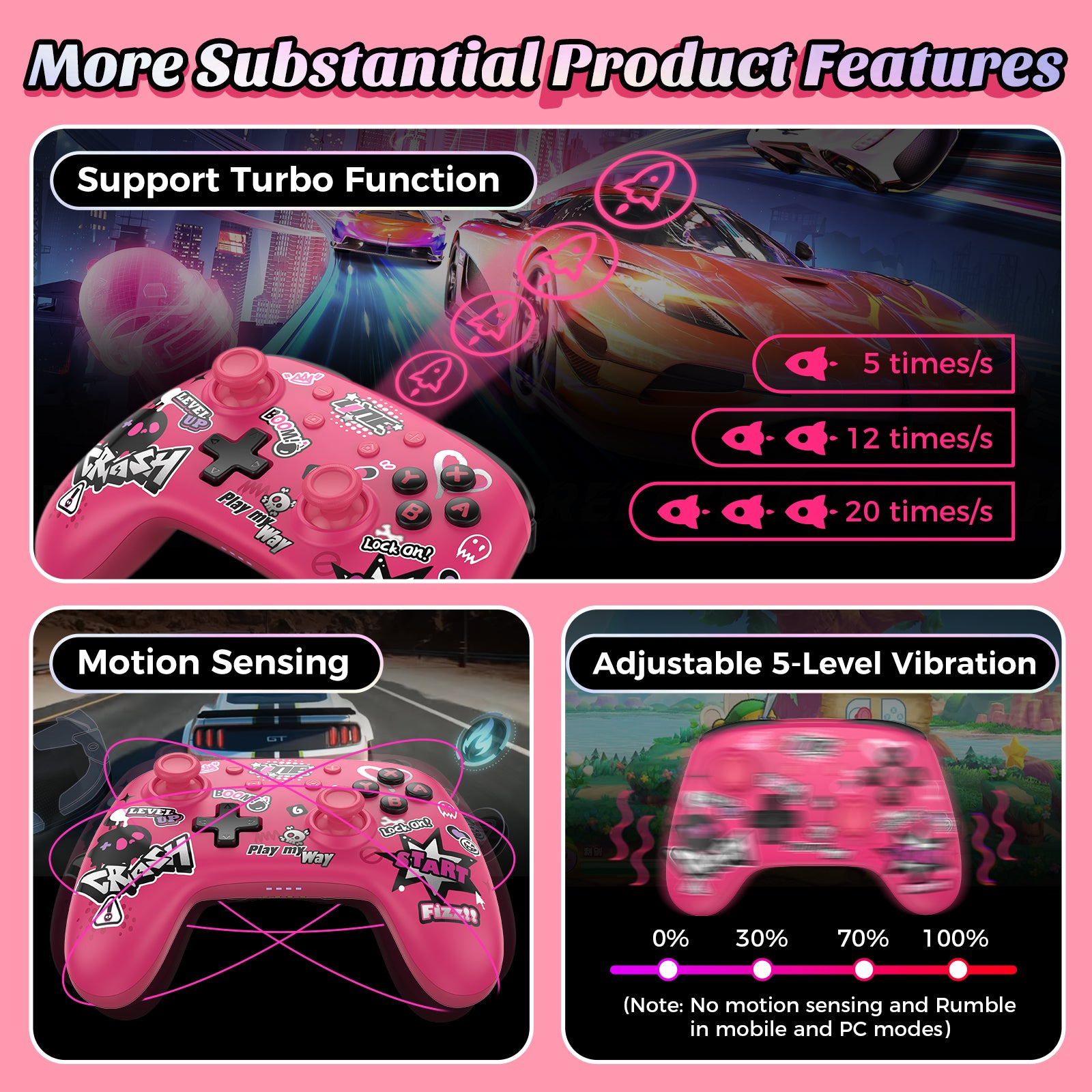 IINE Pink Wireless Controller with Charging Dock