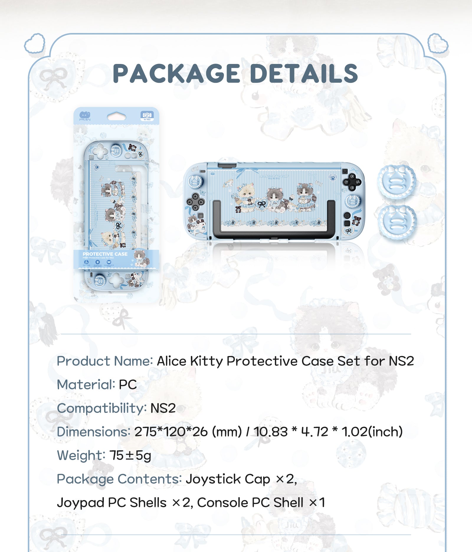 IINE Alice Kitty Series  for Nintendo Switch2/Thumb Grips / Carrying Case /12-Game Card Case/Protective Case Set