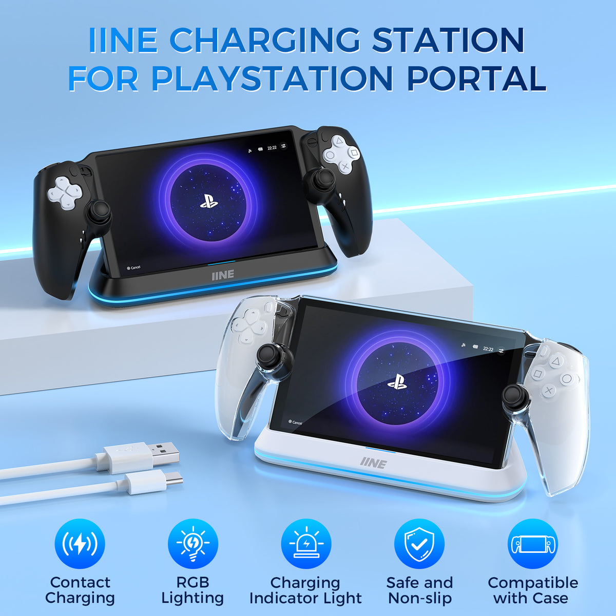 IINE magnetic charging dock for PlayStation Portal with case-compatible design