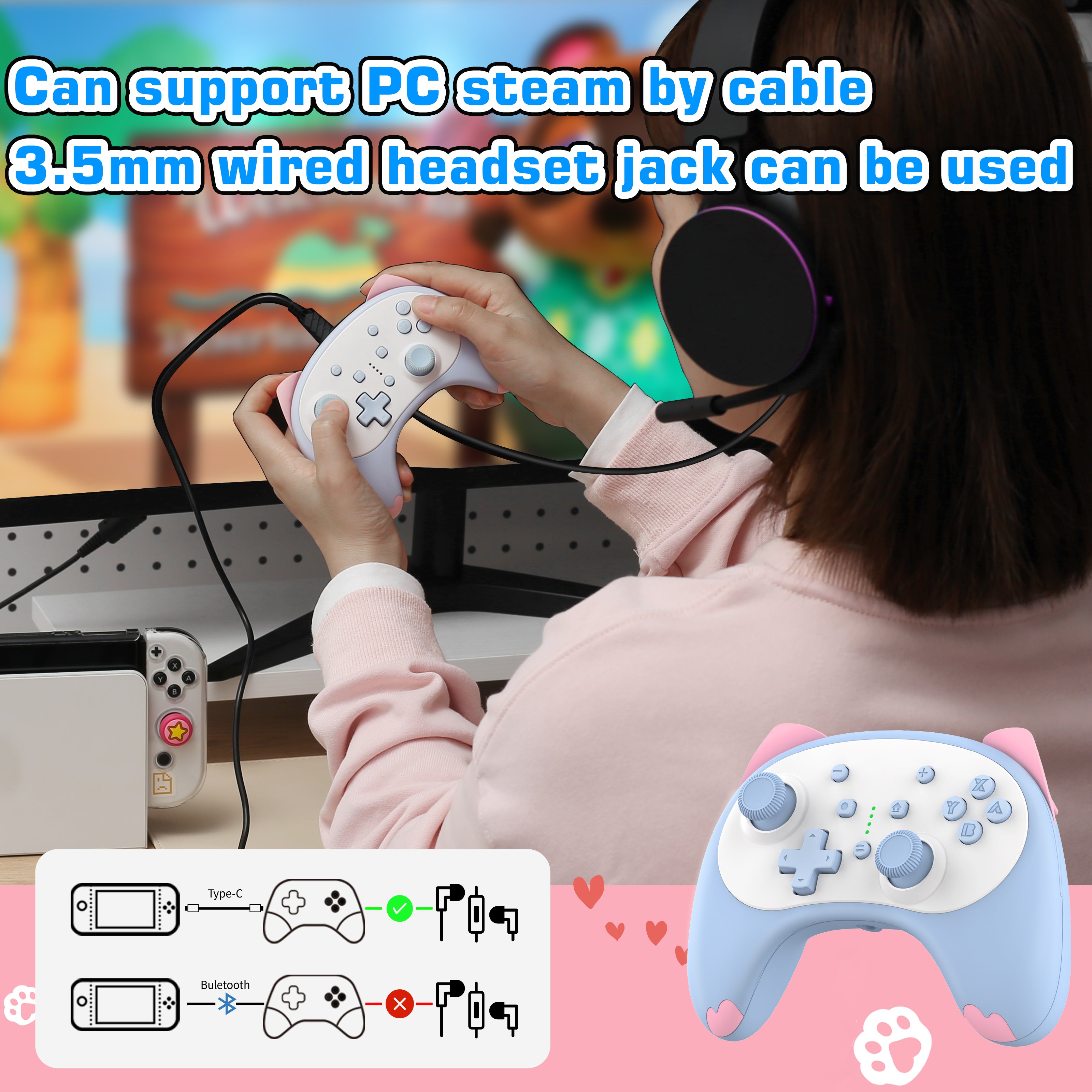 IINE Nintendo Switch Cartoon Cat Controller