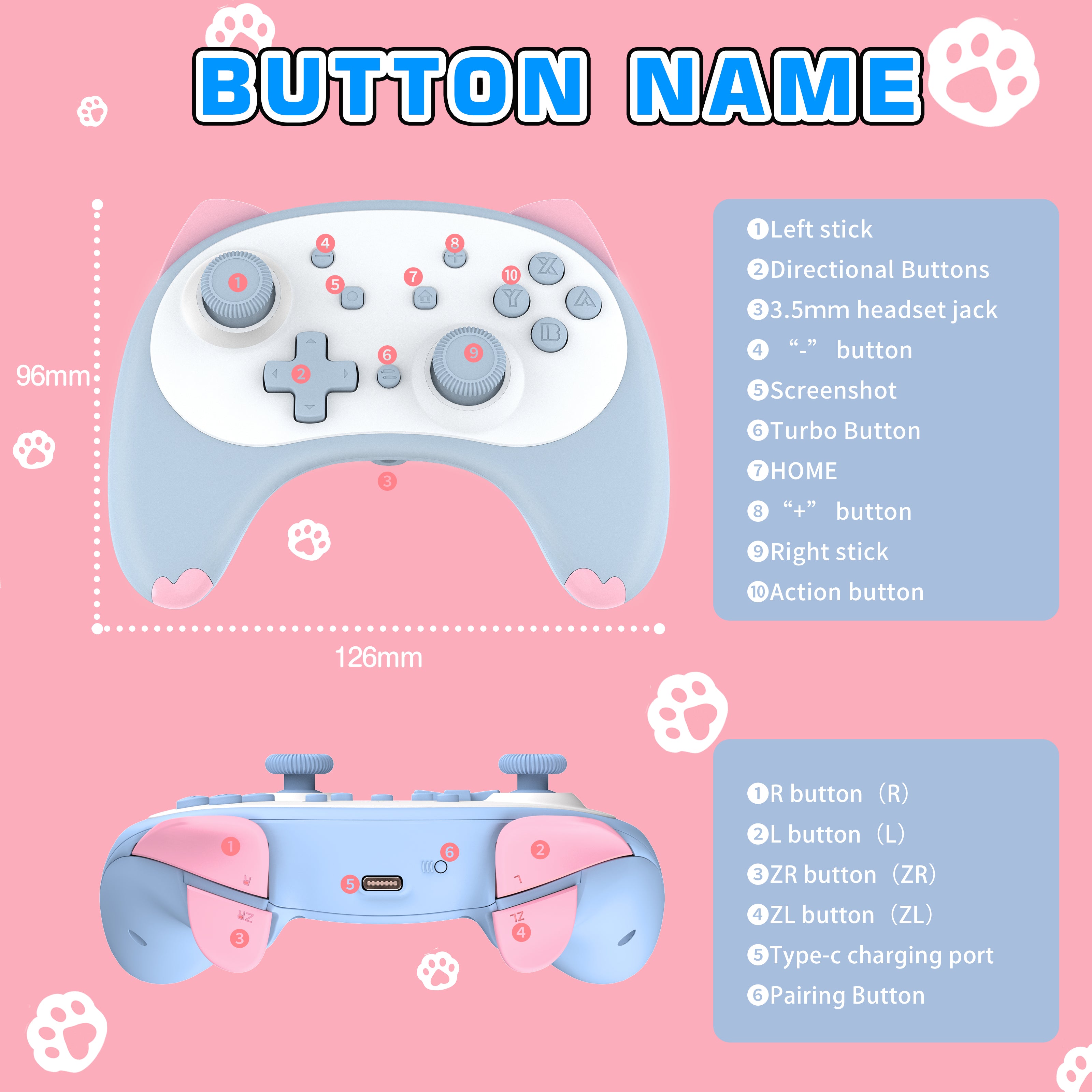 IINE Nintendo Switch Cartoon Cat Controller
